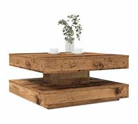 Arborthrum Table basse pour salon, chambre à coucher, pivotante à 360 degrés, aspect bois vieilli, 70 x 70 x 34,5 cm