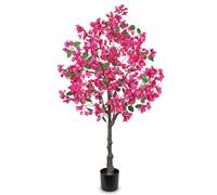 Arborus Bougainvillier artificiel de 1,2 m de haut, arbre artificiel d'intérieur rose dans un pot noir, grande plante artificielle avec fleurs pour maison, bureau, jardin, décoration de printemps