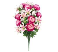 Arborus Bouquet artificiel de lys chrysanthèmes mélangés, 65,9 x 37,9 cm (L x l), rose, blanc, magenta, violet, vert, résistant aux UV et à l'humidité, fleurs de cimetière, bouquet de fleurs, 1 paquet