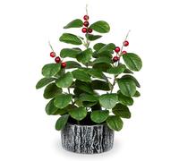 Arborus Ficus artificiel en pot de 41,9 cm avec baies rouges - Plantes vertes d'intérieur avec des pots rayés noirs et blancs - Pour décoration d'intérieur