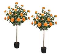 Arborus Lot de 2 arbres en fleurs artificielles de 120 cm - Camélia artificiel dans un pot noir - Grande plante d'intérieur - Arbres artificiels réalistes - Fleurs d'oranger artificielles pour la