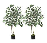 Arborus Lot de 2 ficus artificiels de 1,2 m - Grande plante d'intérieur avec feuillage panaché - Faux arbre dans un pot noir - Pour salon, chambre à coucher, balcon, coin de bureau
