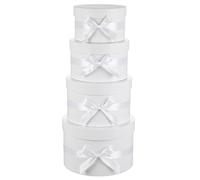 Arborus Lot de 4 boîtes cadeaux rondes blanches avec couvercles et nœud pour cadeaux, boîte à chapeau de luxe, boîte à fleurs en papier pour mariage, anniversaire, Saint-Valentin, demoiselle d'honneur