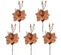 Arborus Lot de 5 fleurs de magnolia en velours avec bourgeons dorés pour sapin de Noël, guirlandes de fleurs de 36,8 cm, décorations de fête de mariage