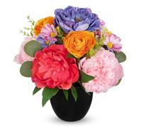 Arborus Pivoines artificielles dans un pot noir - Arrangements floraux artificiels en soie - Fleurs roses et violettes - Décoration de table de salon, table à manger, bureau