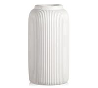 Arborus Vase en céramique de 24 cm de haut, vase blanc mat rond nervuré pour salon, chambre à coucher, décoration d'intérieur bohème