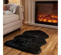 Arbosofe Petit tapis en fausse fourrure ultra doux noir moelleux à poils longs pour chambre à coucher, salon, chambre d'enfant 60 x 90 cm