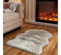 Arbosofe Tapis en fausse fourrure de mouton gris clair pour chambre à coucher, canapé, salon