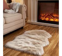 Arbosofe Tapis en peau de mouton synthétique beige pour chambre à coucher, canapé, salon - 6 x 90 cm