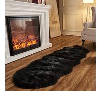 Arbosofe Tapis en fausse fourrure de mouton noir pour chambre à coucher, canapé, salon - 6 x 18 cm