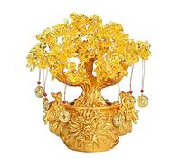 Arbre à argent chinois Feng Shui en cuivre - Bonsaï jaune - Arbre porte-bonheur doré - Avec sac d'argent - Pour fête de fortune et de bonne chance - Cadeau spirituel - W4658 - Jaune - Petit format