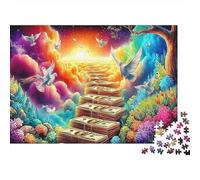 Arbre à Argent Papier épais Escalier vers Le Paradis avec colombes et Fleurs Lot de Puzzle Cadeau interactif pour Seniors 70x50cm/1000 pièces