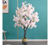 Arbre à Caoutchouc Artificiel/japonais, Fleurs De Cerisier Artificielles, Arbres En Plastique Avec Pots En Bambou, Très Grandes Plantes Artificielles, Décoration D'(Size:1.5m/5ft/59in,Color:Blanc)
