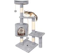 Arbre à Chat,112cm Tour de Jeux Stable pour Chat,Arbre à Grimper Multi-Niveaux avec 4 Poteaux en Sisal, 3 Plateformes, 1 Nid Douillet Chaton-Gris