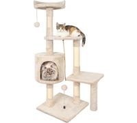 Arbre à Chat,112cm Tour de Jeux Stable pour Chat,Arbre à Grimper Multi-Niveaux avec 4 Poteaux en Sisal, 3 Plateformes, 1 Nid Douillet Chaton-Beige