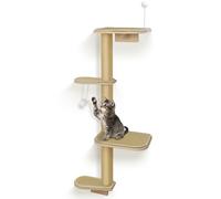 Arbre à chat 125 cm pour chats, mur d'escalade avec 4 étages et support en sisal en bois naturel, éléments muraux pour chats pour grimper, gratter et jouer