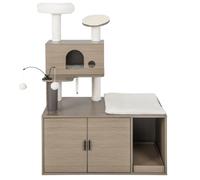 Arbre à Chat 132 cm Maison de Toilette pour Chat à 2 Porte Coussin Amovible griffoir condo perchoir supérieur Gris 20_0005491