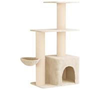 Arbre à chat 133 cm Crème | 100 % polyester, poteaux en sisal, plusieurs niveaux, copropriété intégrée, usage intérieur