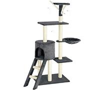 Arbre à chat, 144 cm Arbre à Chat Griffoir, tour d'escalade stable à plusieurs niveaux pour chat, arbres d'activité pour chat avec 7 poteaux en sisal, 5 plates-formes, 2 nids et escaliers, gris