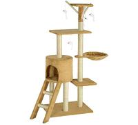 Arbre à Chat, 144 cm Arbre à Chat Griffoir, Tour d'escalade Stable à Plusieurs Niveaux pour Chat, Arbres d'activité pour Chat avec 7 poteaux en sisal, 5 Plates-Formes, 2 nids et escaliers, Beige