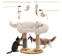 Arbre à Chat 15 en 1 en Sisal avec Plaque à Rotative, avec lit Douillet en Fourrure de Lapin, Auto-toiletteur du Chat, 2 Boules d'herbe, 4 Boules en Bois, 5 Jouets Interactif