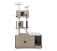 Arbre à Chat 173 cm Maison de Toilette pour Chat à 2 Porte Coussin Amovible griffoir Rampe condo perchoir supérieur Gris 20_0005494