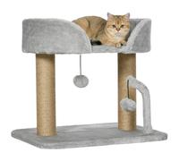 PawHut Arbre à Chat grattoir Design avec Jeu 2 Pompons Suspendus 2 poteaux Jute + Plateforme Peluche - 48 x 38 x 42 cm - Gris