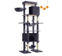 Arbre à Chat 201 cm Forme de Tour Taille XXL Multi-Niveaux 1 Plateforme 1 Panier 2 niches 2 hamacs Dispositif Anti-basculement Gris Clair 12_0003803