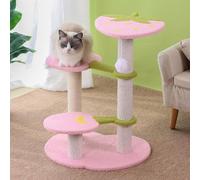 Arbre à Chat 3 en 1 pour Chat, Jolie Tour à gratter pour Chat d'intérieur, avec Grand perchoir, griffoir en sisal et 1 Boule à Ressort (Rose)