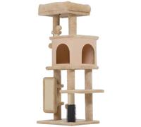 Arbre à Chat 44 x 34 x 104 cm avec lit et maisonnette Salon Chambre Contemporain Ambiance Douillette en Peluche Beige 21_0007721