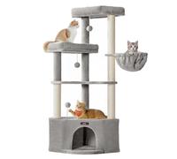 Arbre à Chat 48,5 x 48,5 x 140,7 cm Tour de Jeux pour Chats avec Niche Grandes Plateformes balles en Peluche hamac Gris 12_0008010