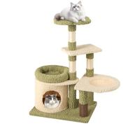 Arbre à Chat 97 x 40 x 60 cm Multi-Niveaux avec condo Cosy et Brosse de toilettage en Peluche Vert et Blanc 20_0010112