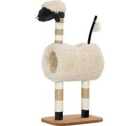 Arbre à chat 98 cm Arbre à chat avec poteau griffoir, tunnel, balle de jeu, arbre à chat en design de mouton, pour chats jusqu'à 5 kg, brun clair