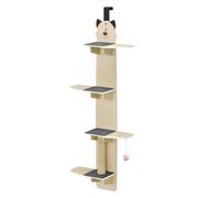Arbre à chat à 4 niveaux à suspendre à la porte, vertical au-dessus du chat, en bois massif robuste avec boule interactive, étagères montées sur portes multicouches pour escalade et repos des félins