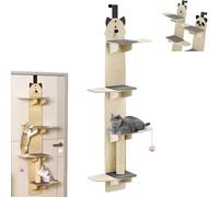 Arbre à chat à 4 niveaux monté sur porte, étagère verticale économiseur d'espace avec griffoir et coussinets pour chats d'intérieur