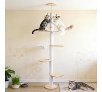 Arbre à Chat à Hauteur de Plafond - Centre d'activités d'escalade pour Chats à 5 étages avec griffoir, 4 Niveaux, 2 hamacs, réglable en Hauteur 190-260 cm, du Sol au Plafond, Peu encombrant et Stable