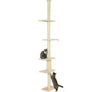 Arbre à chat à hauteur du sol, hauteur réglable, cinq étages, pied stable, crème