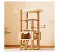 Arbre à Chat à Plusieurs Niveaux avec Griffoir Transparent en Forme de Capsule Spatiale Arbres à Chat en Bois avec Pistes à Balles Interactives Comprend Une Baguette Motorisée pour Chat Lit Spacieux