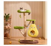 Arbre à Chat à Plusieurs Niveaux avec Maison Forme de Poire Bois Naturel avec Plate-Forme en Peluche Arbres à Chat avec Garde-Corps Surélevés Coussins Doublility Face Jouets Suspendus Base Renforcée