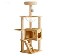 Arbre à chat à plusieurs niveaux avec villa, nid et griffoir - Centre d'activités pour chats et chatons, tour d'escalade toutes saisons avec jouets amusants pour engins spatiaux de 124 cm