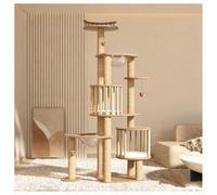 Arbre à Chat à Plusieurs Niveaux en MDF Épaissi avec Plate-Forme D'observation Arbres à Chat Poteaux à Griffer en Chanvre 2 Capsules Spatiales avec Échelle d'escalade et Balle à Plumes