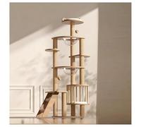 Arbre à Chat à Plusieurs Niveaux en MDF Épaissi avec Plate-Forme D'observation Arbres à Chat Poteaux à Griffer en Chanvre 2 Capsules Spatiales avec Échelle d'escalade et Balle à Plumes
