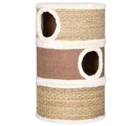 Arbre à chat à tonneau 60 cm en jonc marron pour grands chats | 3 ouvertures, 3 niches, convient aux grands chats, cachette et détente, griffes sur jonc, peluche douce