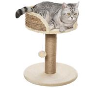 Pawhut Arbre à chat 2 niveaux H49 cm – poteau sisal, plateforme, boule suspendue beige