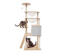 Arbre à chat avec 2 capsules spatiales, 1 maison pour chat, 1 niche, 50 x 40 x 135 cm, couleur bois