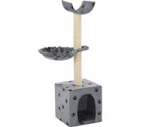 Arbre à chat avec colonnes en sisal 105 cm Impression pattes Gris