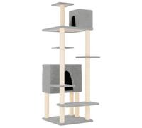 Arbre à chat avec colonnes griffoirs en sisal et peluche Gris clair 154 cm Arbre à grimper avec grotte, surfaces de couchage, hamac, mobilier stable d'intérieur pour jouer, dormir, occuper la