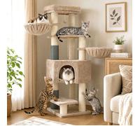 Arbre à Chat avec Couvertures Douces, 2 Brosses pour Chat, Grandes Plateformes, Marron