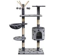 Arbre a Chat avec Griffoir,Arbre à Chat et griffoir Sisal 125 cm Empreintes de Pattes Gris pour Que puissent Jouer et Dormir
