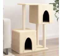 Arbre à chat avec griffoir en sisal et peluche, 86 cm de haut, couleur crème, avec grotte, hamac et surface de couchage pour jouer, escalade, dormir